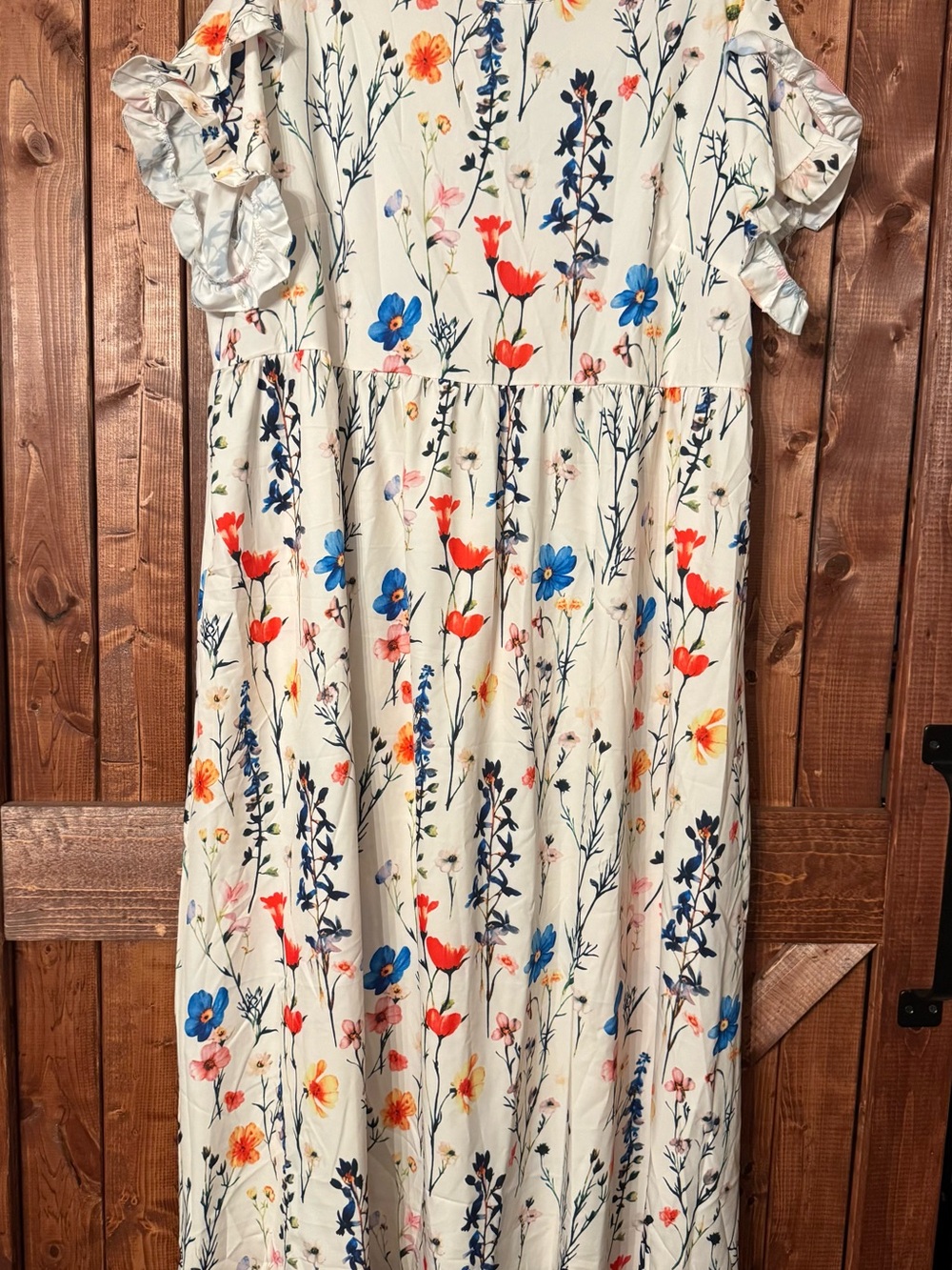 Girls Floral Ruffle Sleeve Maxi Dress - Cream with Multicolor Blooms 3XL